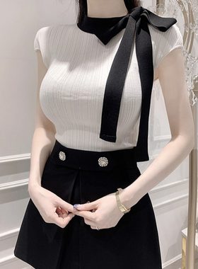 蝴蝶结气质坎肩针织无袖T恤