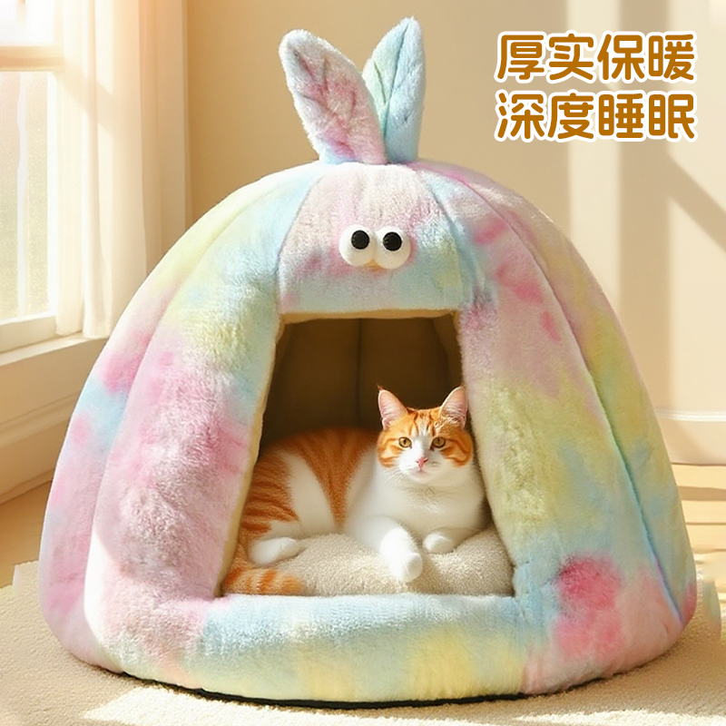 封闭式可拆洗毛绒御寒大号猫窝