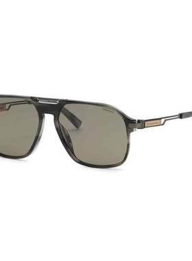 代购Chopard男士太阳镜飞行员款灰色条纹金属腿大框驾驶户外墨镜