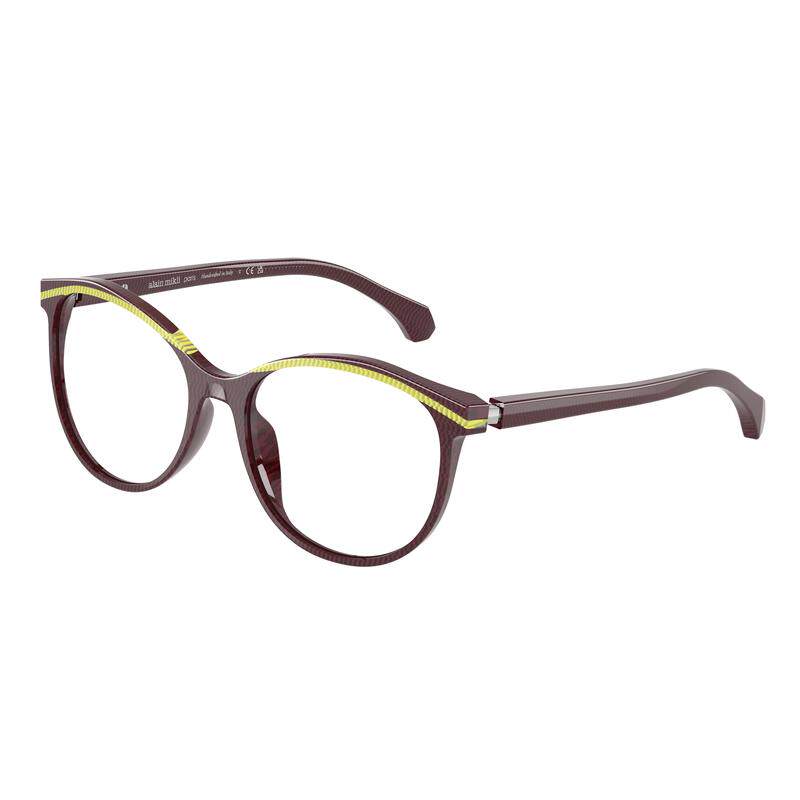 代购Alain Mikli女士眼镜框蝴蝶形全框酒红色黄绿色条纹日常佩戴