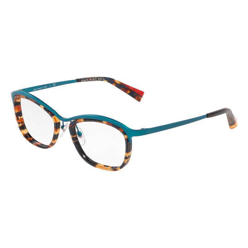 代购Alain Mikli女士眼镜框不规则框金属材质茶色斑纹哑光青绿色