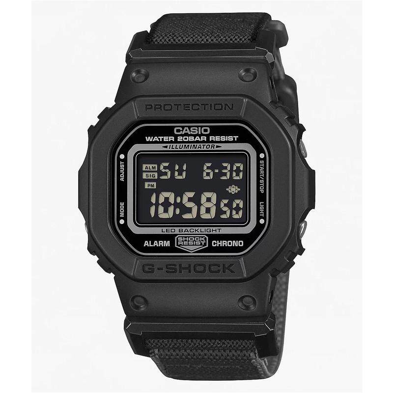 代购G-SHOCK男女腕表夜光计时闹钟多时区黑色防水钢壳织带运动