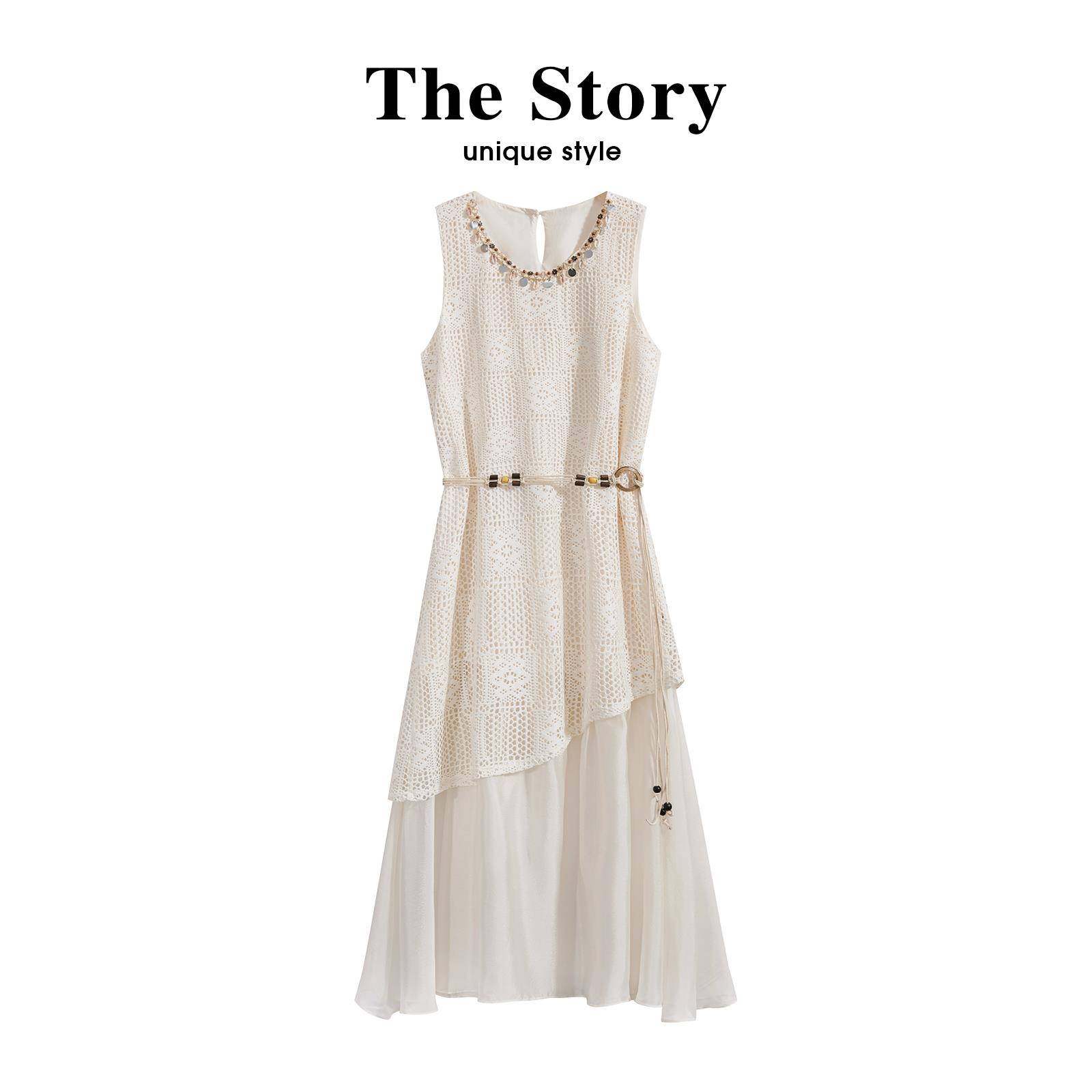 那些事衣橱拼接假两件连衣裙女夏季法式温柔风波西米亚无袖背心裙