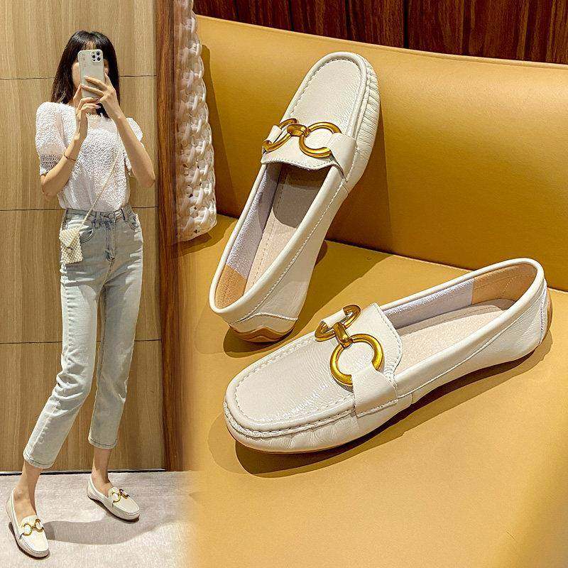 香港2024秋季新款真皮软底豆豆鞋百搭单鞋女一脚蹬懒人平底孕,女鞋,乐福鞋（豆豆鞋）,淘宝优惠券,粉丝福利购,淘宝优惠卷