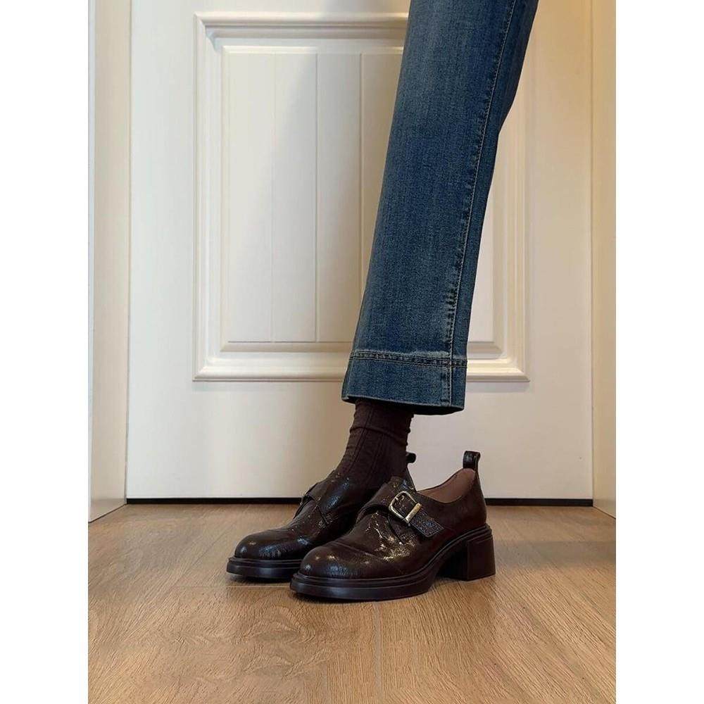 港风真皮复古乐福鞋女2025秋冬新款通勤粗跟一脚蹬英伦风小皮鞋子,女鞋,乐福鞋（豆豆鞋）,淘宝优惠券,粉丝福利购,淘宝优惠卷