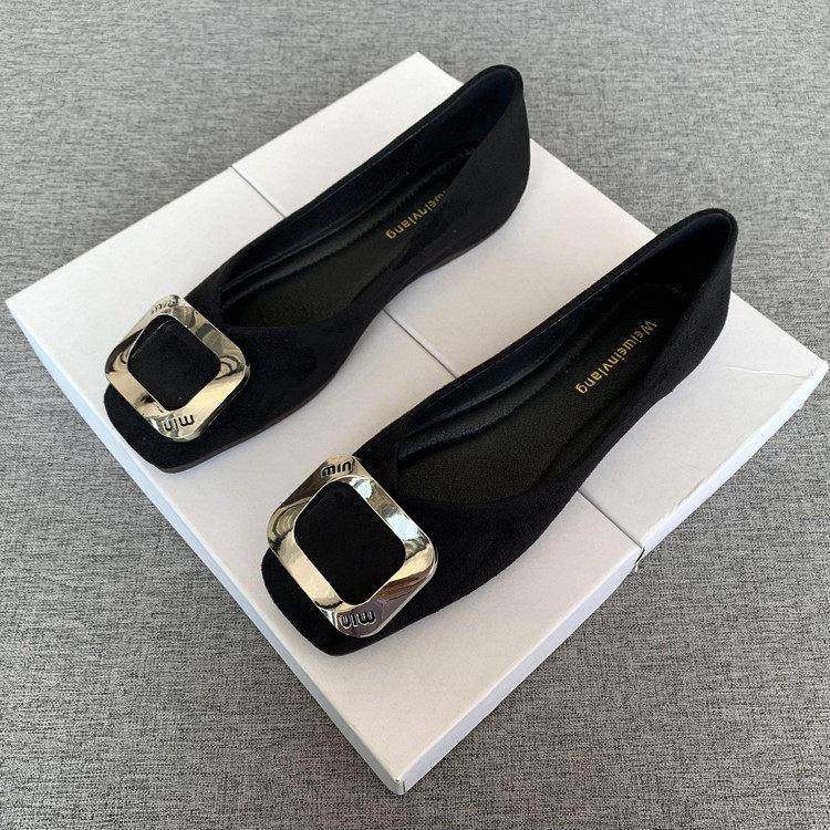 浅口平底方头单鞋女2025年春秋新款绒面黑色鞋子韩版百搭舒适女鞋,女鞋,浅口单鞋,淘宝优惠券,粉丝福利购,淘宝优惠卷