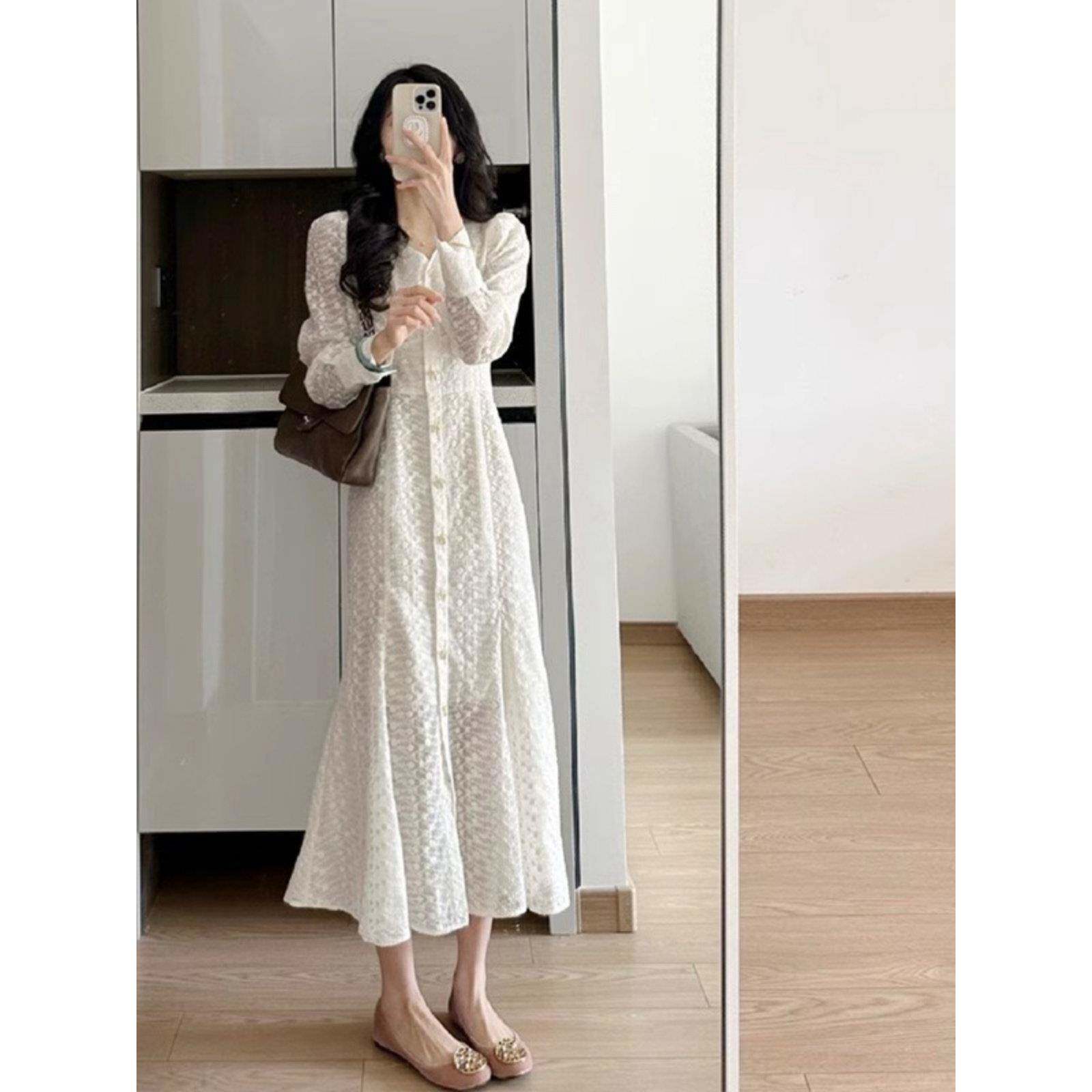 欧洲站春装女款2025年新款法式高级感温柔风气质长裙子白色连衣裙