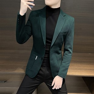 高级感男装 香港华夫格小西装 新款 秋冬季 商务痞帅休闲西服 外套男士