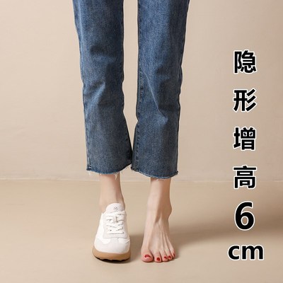 港风轻奢新款~内增高阿甘德训鞋女2024春秋小个子厚底小白鞋