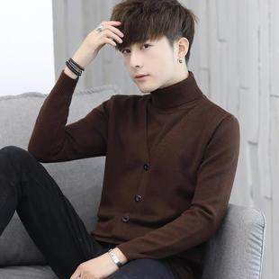 高端假两件毛衣男款高级感秋冬季半高领针织打底衫修身中领羊毛衫