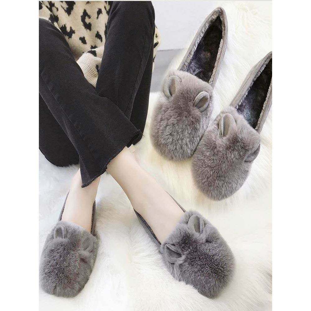 潮牌兔耳朵毛毛鞋女豆豆鞋女2025新款秋冬外穿单鞋女平底加绒棉鞋,女鞋,深口单鞋,淘宝优惠券,粉丝福利购,淘宝优惠卷