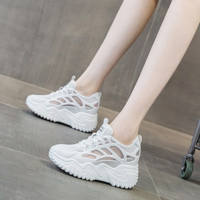 配裙子阔腿裤厚底网鞋内增高8cm百搭透气运动鞋夏季薄款小白鞋女