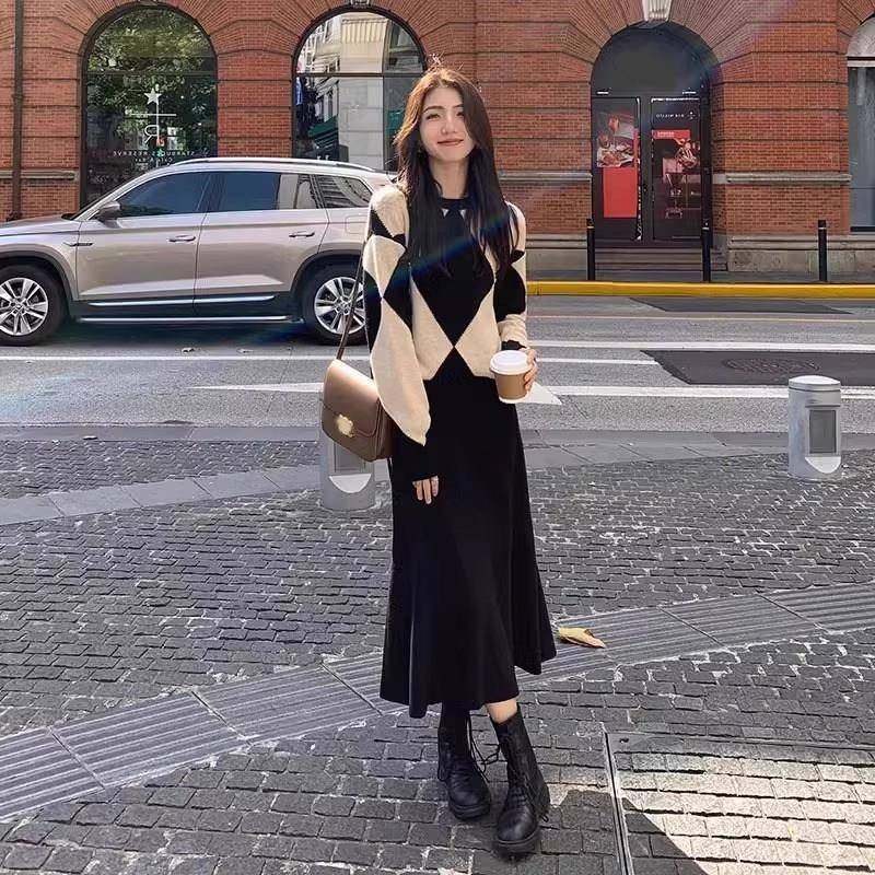 欧洲站秋季2025新款女装港味复古chic裙子套装针织毛衣两件套气质,女装/女士精品,连衣裙,淘宝优惠券,粉丝福利购,淘宝优惠卷