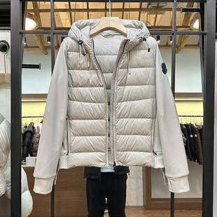 韩国2024新款休闲百搭拼接90白鸭绒薄款羽绒服女短款情侣运动外套