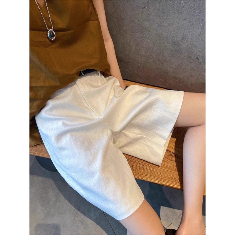 白色天丝短裤女夏季薄款新款宽松直筒高腰休闲老钱风五分阔腿裤子