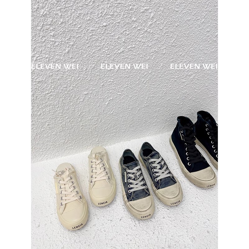 【同款 】9.7新品/无差别~水洗牛仔破洞做旧情侣帆布鞋半拖