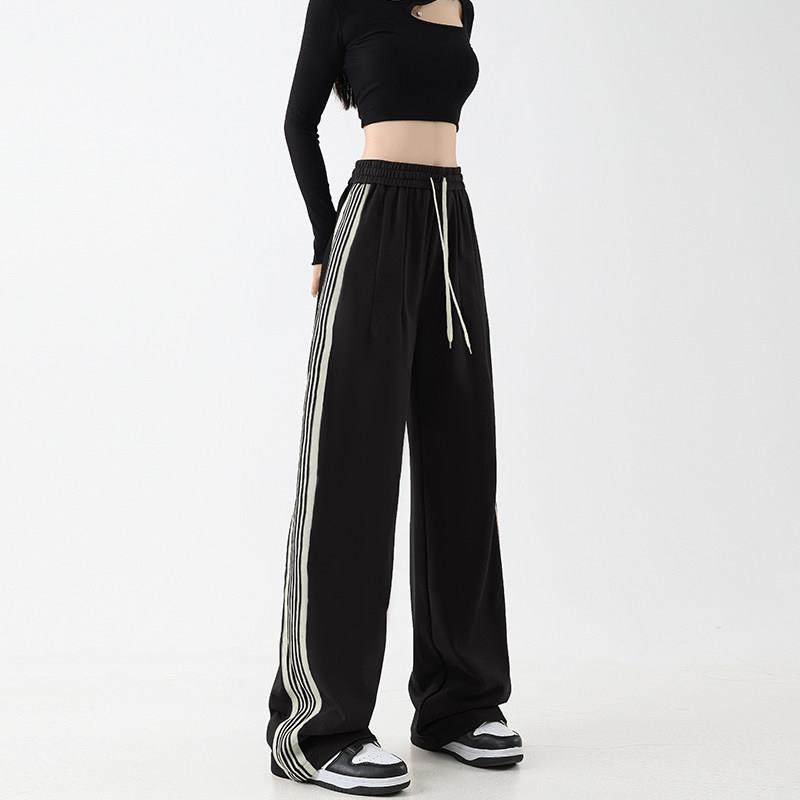 美式窄版休闲阔腿条纹运动裤女春秋新款宽松显瘦垂感拖地裤长裤子,女装/女士精品,卫裤,淘宝优惠券,粉丝福利购,淘宝优惠卷