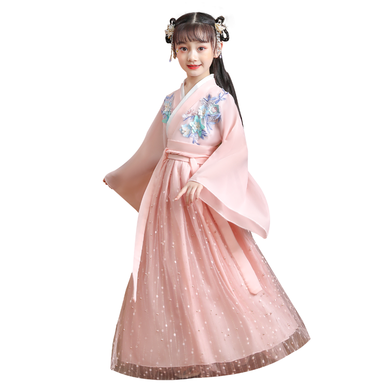 女童汉服儿童古装儒裙中国风樱花公主裙超仙轻纱小女孩连衣裙夏装