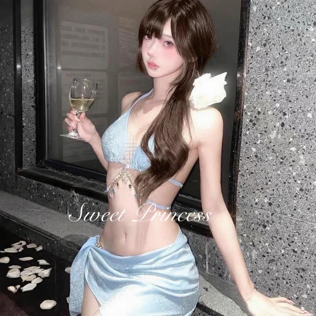 「人鱼绮装」泳衣人鱼钻链欧美纯欲风绑带比基尼ins性感度假泳衣