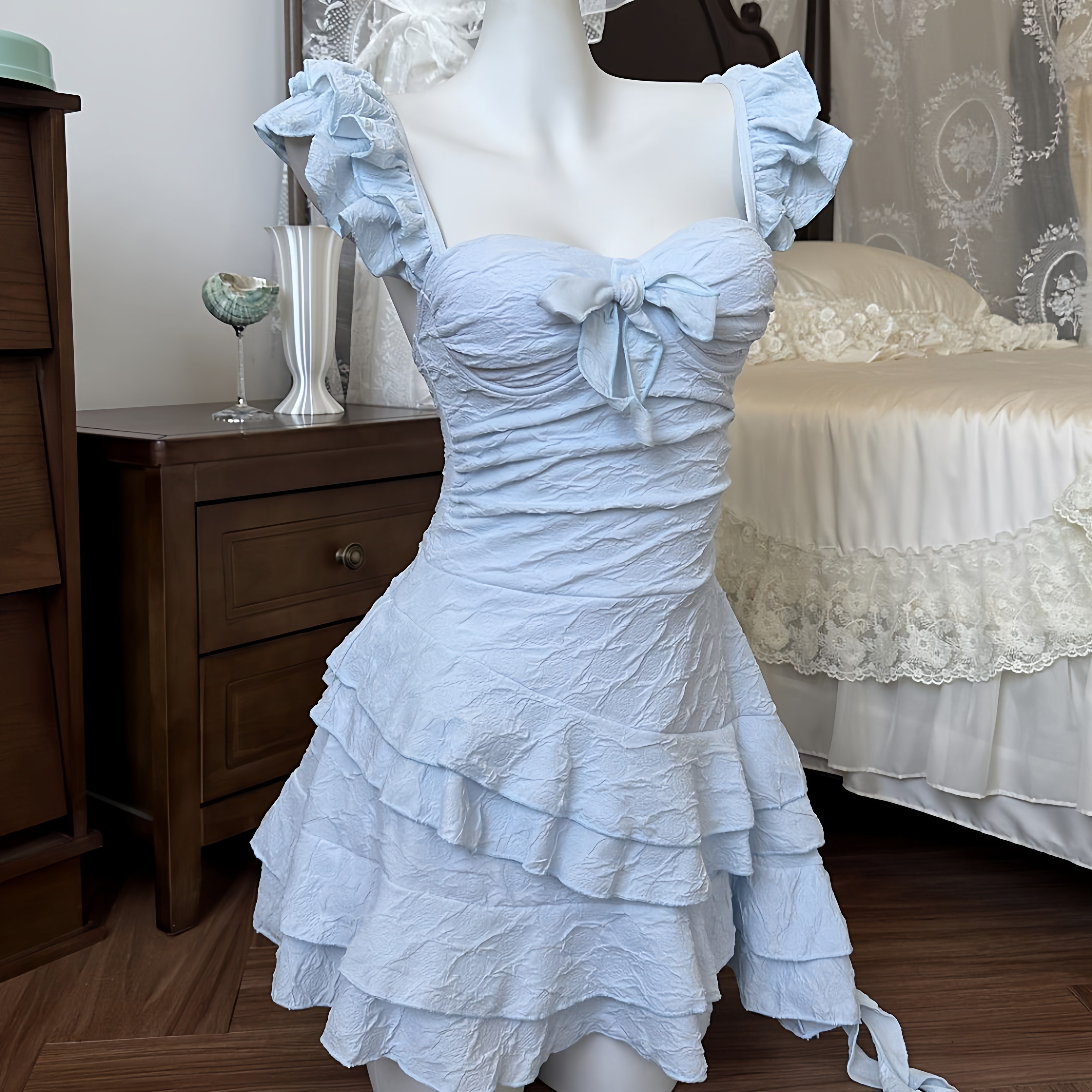 「雾蓝蝶梦」纯欲风连体显瘦遮肉裙式温泉海边度假泳衣,运动/瑜伽/健身/球迷用品,分体泳衣,淘宝优惠券,粉丝福利购,淘宝优惠卷