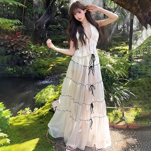 「雪奈」纯欲性感挂脖bikini分体泳衣三件套沙滩海边度假长裙泳衣