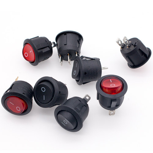 热销翘板开关 船形圆形翘板电源开关红色按钮 2脚 6A 250V 钻孔20