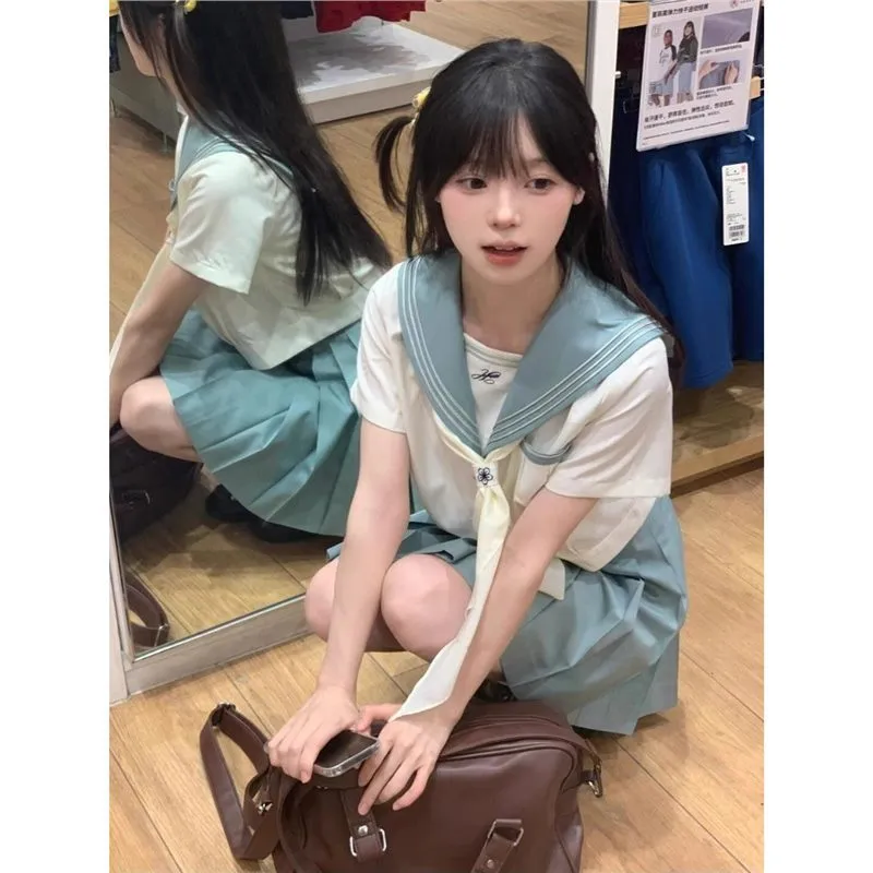 JK原创水手服女短袖夏季原创校供制服套装日系学院风百褶裙两件套