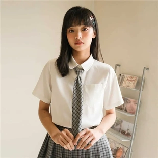 女夏短袖 襯衣小個子寬松jk上衣 日系奶白色襯衫 2024新款