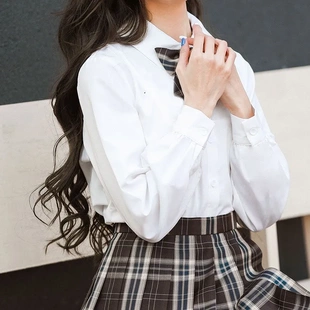 學(xué)院風(fēng)秋季 正品 奶白襯衫 女班服 寬松長袖 短袖 上衣大碼 JK基礎(chǔ)款