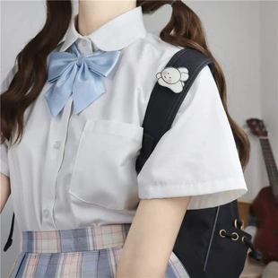 上衣純色日系基礎(chǔ)款 寬松夏 襯衣女短袖 制服JK制服奶白色襯衫