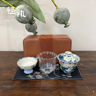 轻孰·青花蝶恋花盖碗茶具套组女士精致送礼旅行专用带主人杯公杯