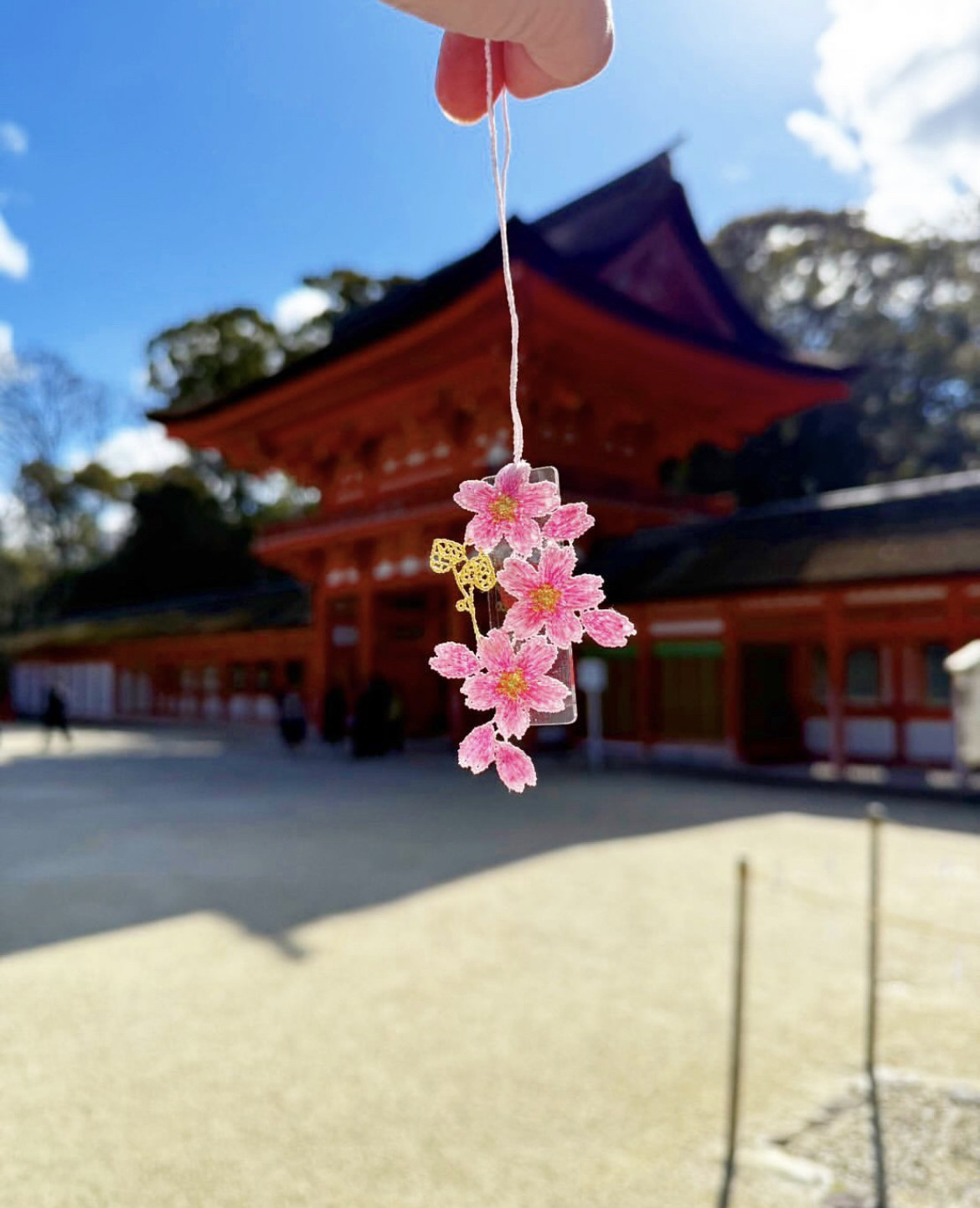 4.2请回日本京都下鸭神社蕾丝御守四季守雪花羽毛守轻松熊手机链