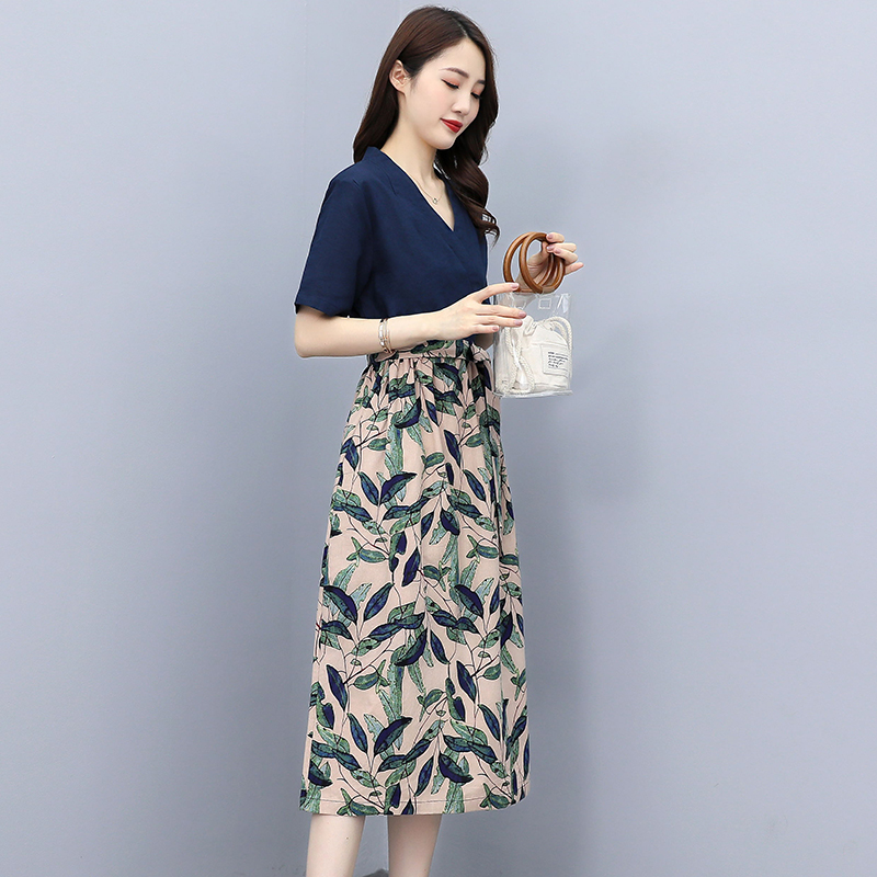 棉麻连衣裙2021年新款春夏款女装薄款妈妈文艺假两件今年流行夏季