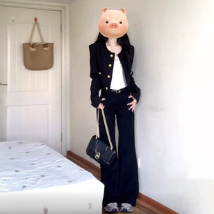 早春黑色外套女高级感新款2026爆款小香风西装上衣短款独特超好看