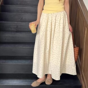 梨妹之家法式波点半身裙女夏季新款高腰a字显瘦伞裙气质山本长裙