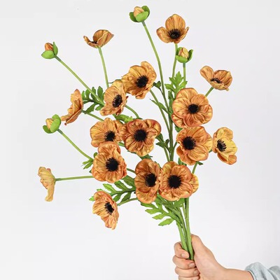 婚庆仿真花pu单枝5头小罂粟花虞美人洋牡丹婚礼家居软装跨境插花