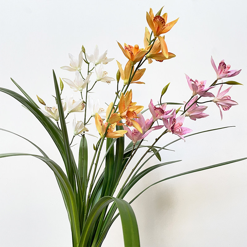 仿真兰花 手感中国兰带叶惠兰草花中式艺术客厅摆放花卉家居装饰