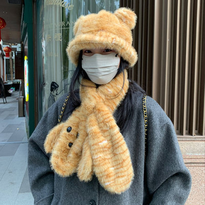 毛线帽耳朵帽子可爱秋冬女老虎纹