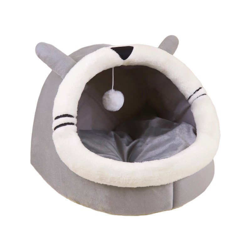 冬季保暖宠物窝贝壳半封闭式猫窝长D毛绒加厚猫咪窝半包围狗窝狗