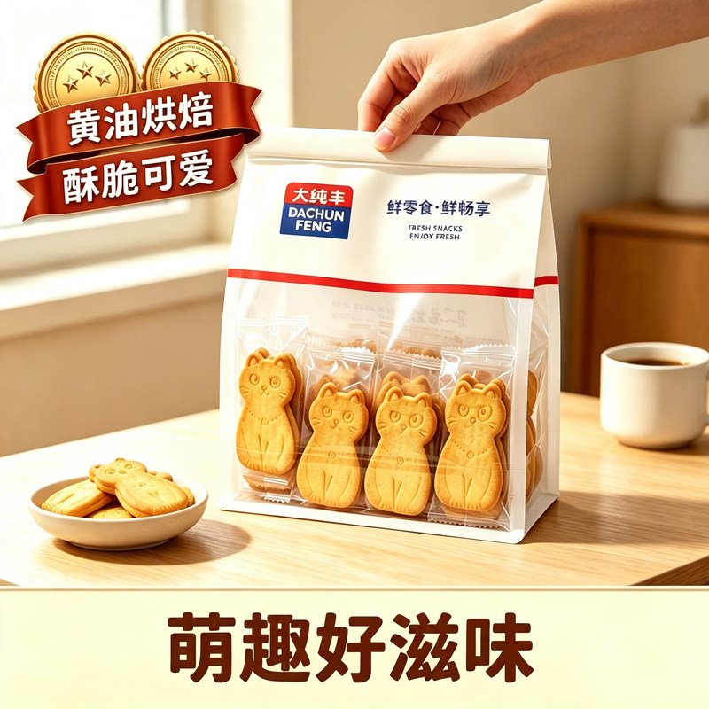 大纯丰动物小猫饼干猫酪黄油芝士咖啡薄脆饼干曲奇学生休闲小零食