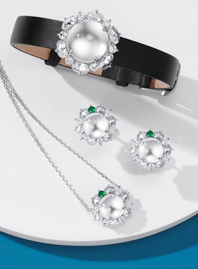 小蛋面天然水沫玉围镶项链925银