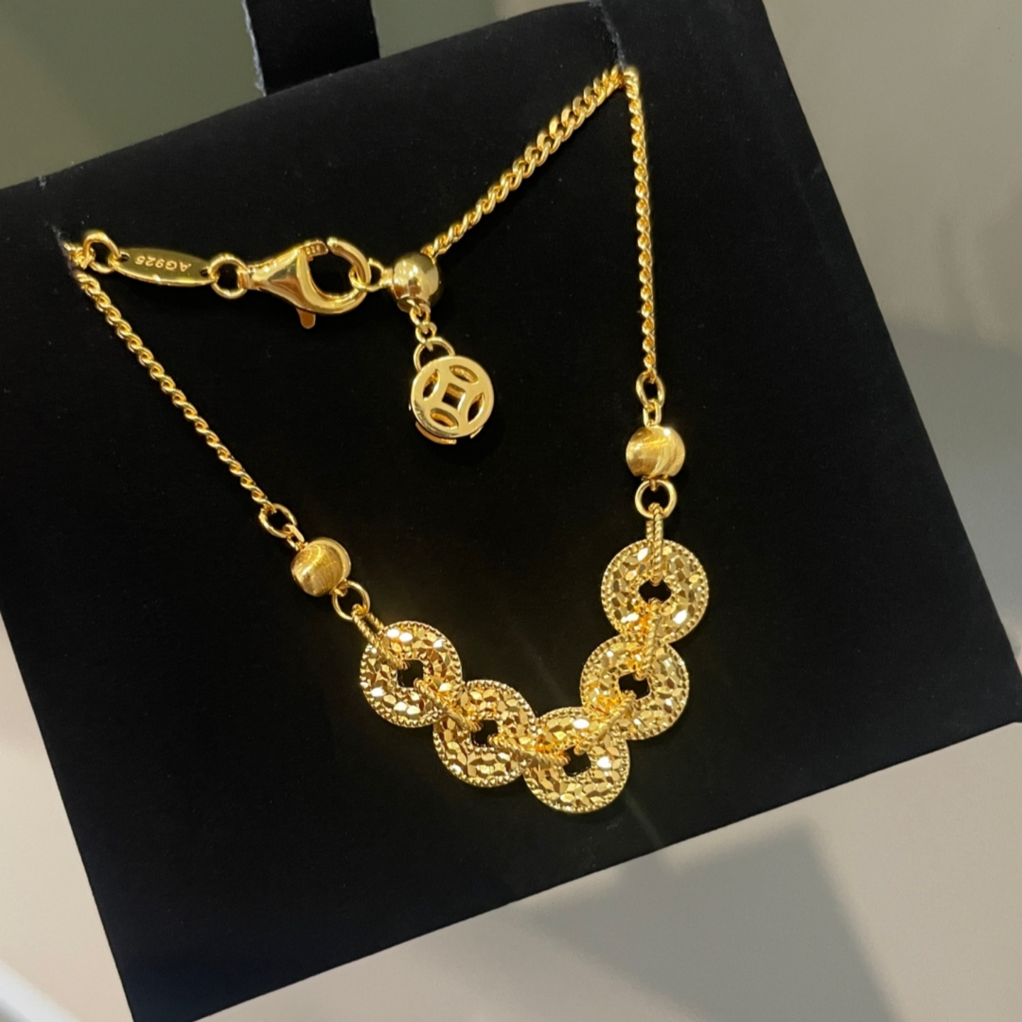 爆闪铜钱碎碎冰项链女925银金色