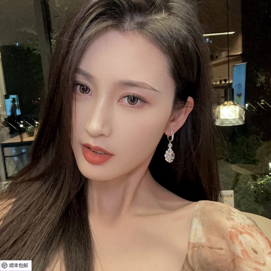 新中式国风大家闺秀10*12mm豪镶蛋形水沫玉耳环耳坠女925银镀18K