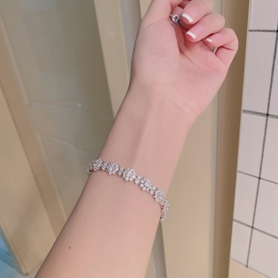 爆闪锦簇满钻太阳花手链女925银