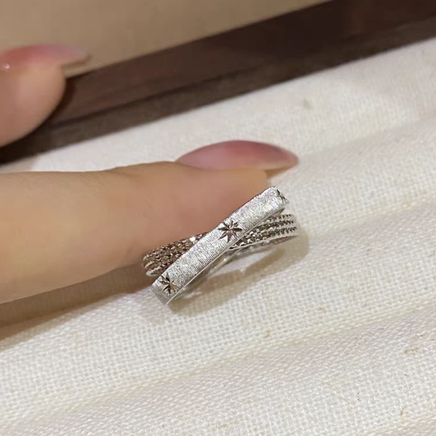 浮光跃金|复古拉丝交叉叠层戒指女925银镀金高级感素圈六芒星指环,饰品/流行首饰/时尚饰品新,银饰戒指,淘宝优惠券,粉丝福利购,淘宝优惠卷