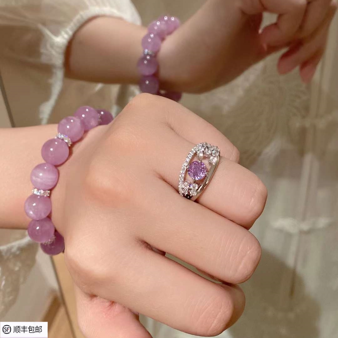 80分繁花紫色仿真钻石戒指女