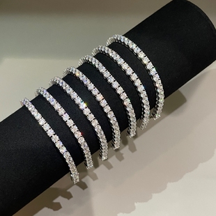 夏季 网球单排满钻25分圆钻石手链女925纯银镀18K白金高碳钻 基础款