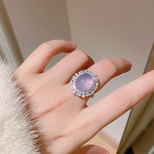 豪镶蛋面紫玉髓镶钻戒指女925银