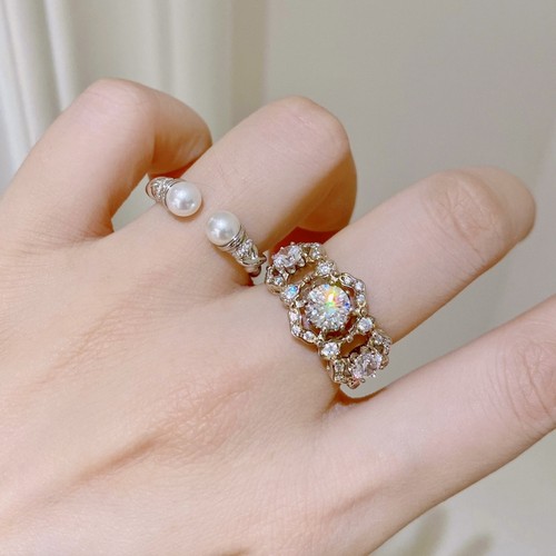 复古镂空蕾丝80分圆钻戒指女925