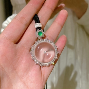 新中式25mm绿顶圆花头水沫玉平安扣吊坠项链女925银大家闺秀礼物